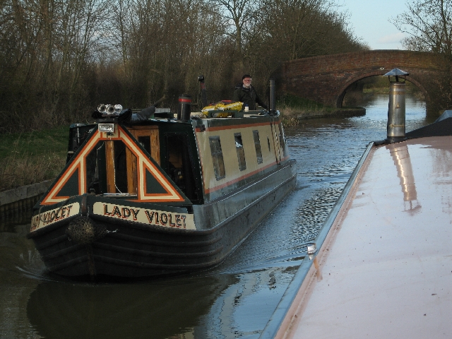 Passing another boat near Crick on a very cold and windy day